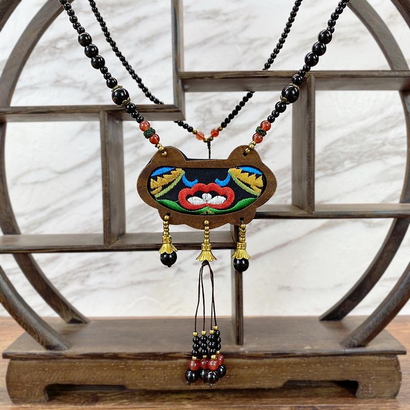 Ретро вышитое агатовое ожерелье женское деревянное универсальное простое темпераментное цепочка для свитера кулон аксессуары