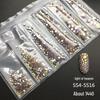 6-Grid Flat-Back Nail Art Rhinestone Set (1440pcs) - Mixed AB & Clear Glass Rhinestones Nail Decorations
