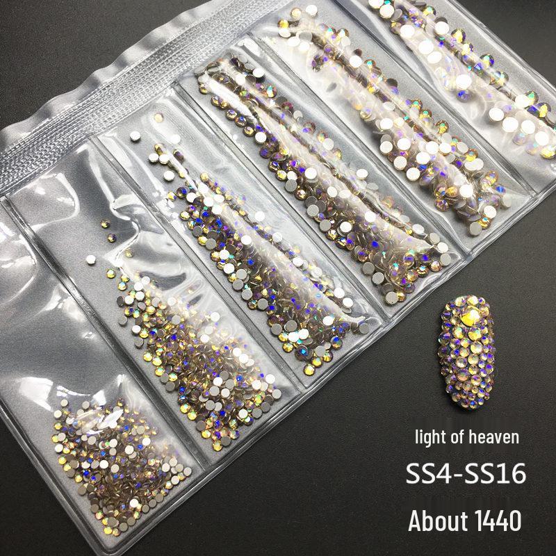 6-Grid Flat-Back Nail Art Rhinestone Set (1440pcs) - Mixed AB & Clear Glass Rhinestones Nail Decorations