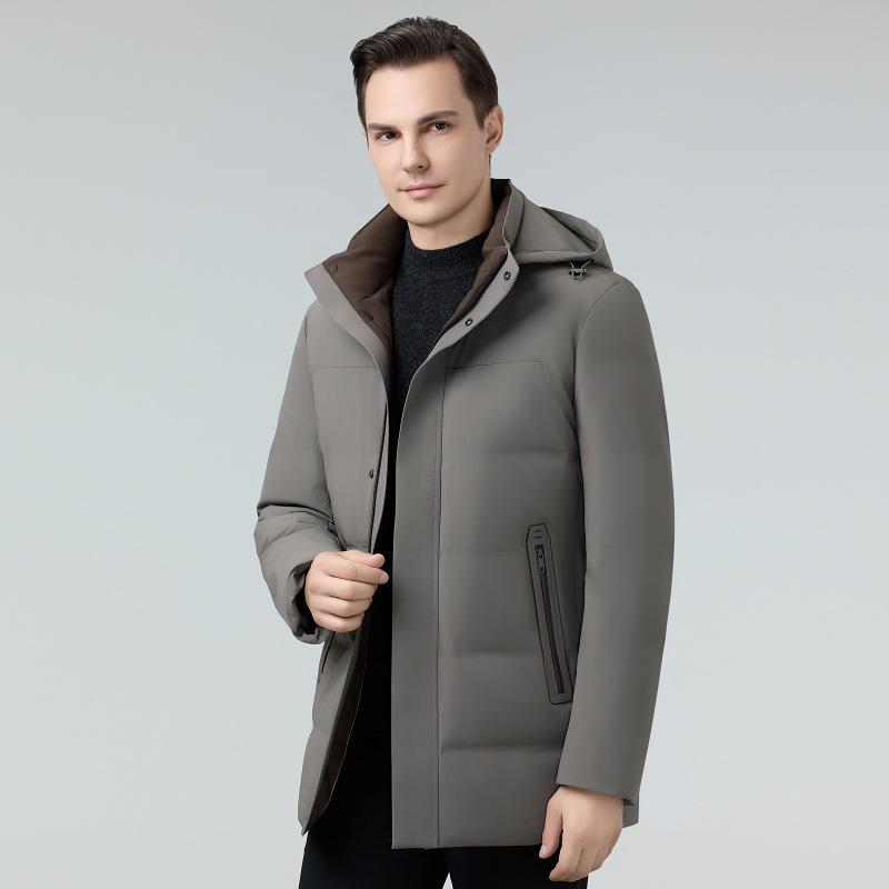 Men's 2025 Winter Business Casual Down Jacket - Hooded, Cold-Proof, Warm White Duck Down for Middle-Aged Men