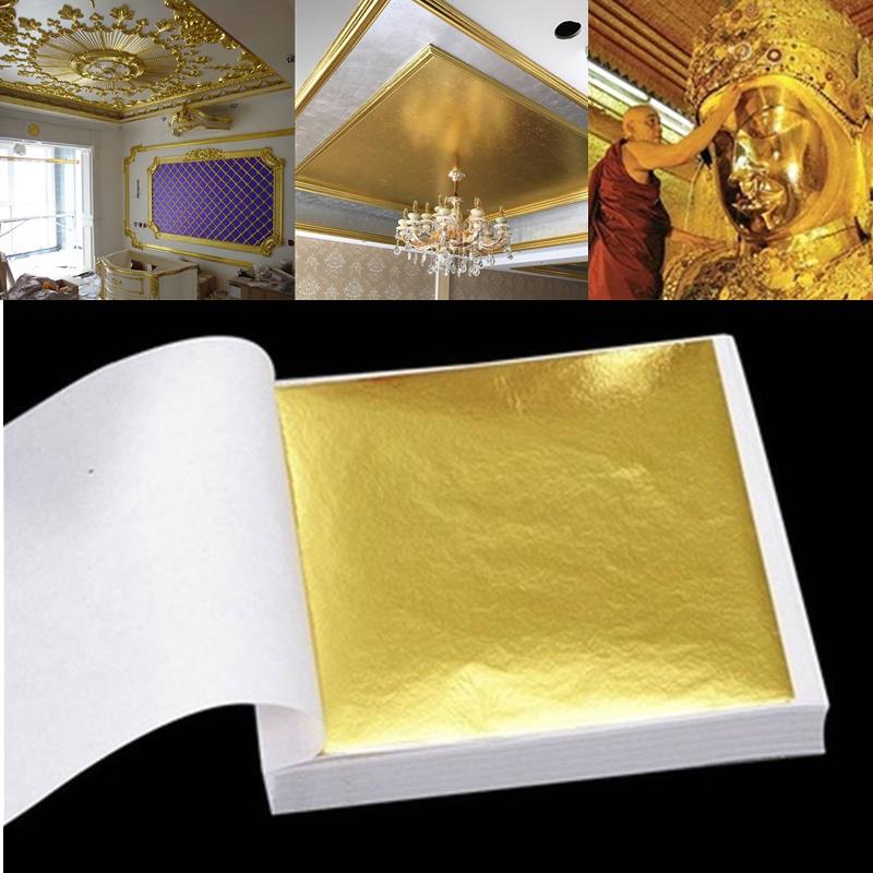 100 Blatt Imitation Blattgold Anti-Aging Vergoldung Für Lebensmitteldekorationen Handgemacht DIY Scrapbooking Basteldekoration