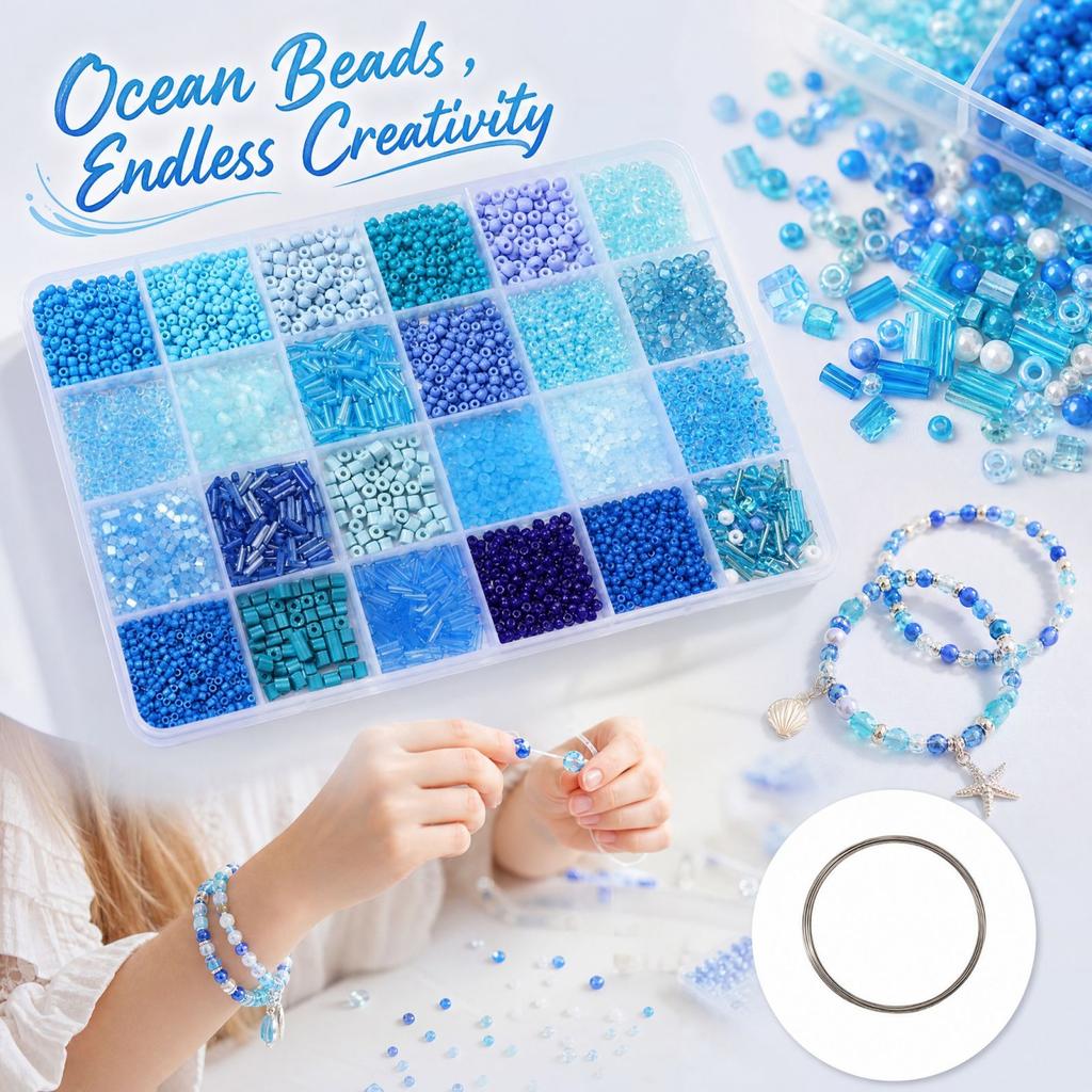 Bead Storage Box with Loose Beads for DIY Bracelet Making and Jewelry Supplies