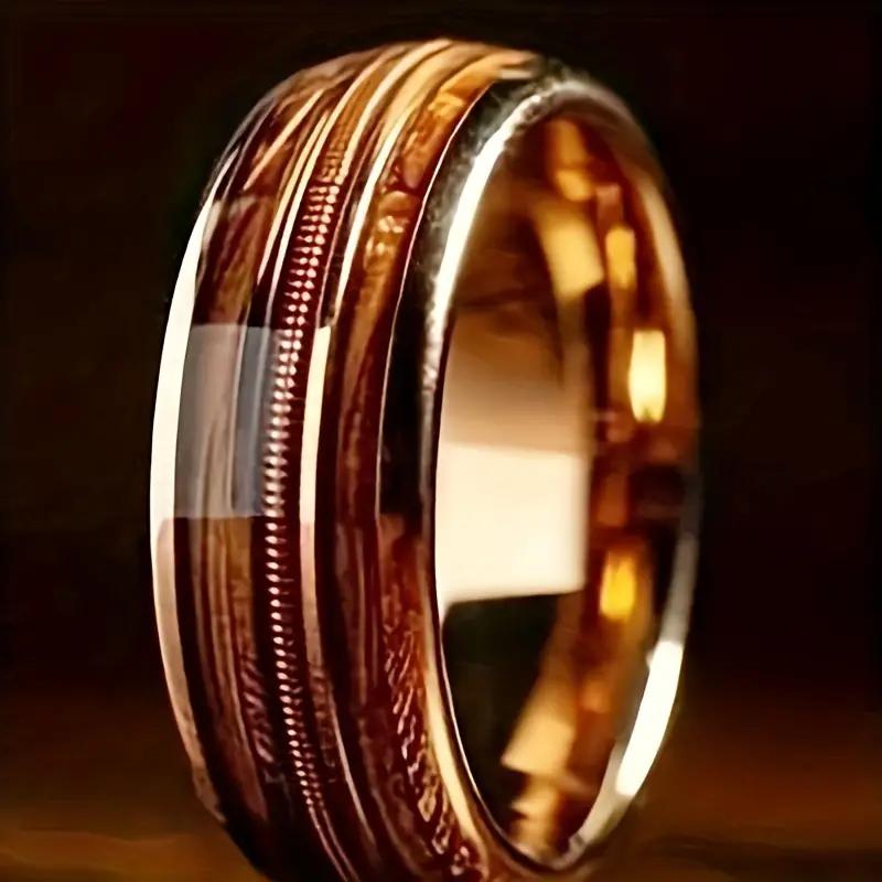 Casual Double Wood Grain Three-string Pattern Ring Jewelry For Men, Daily Commute Gift
