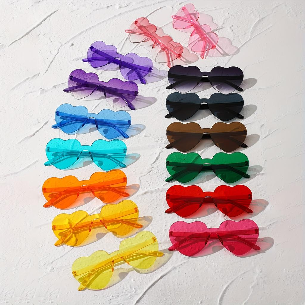 15pcs Heart Shaped Rimless Sunglasses Women Men Cute Cat Eye Candy Color One Piece Shades Sun Glasses Party Eyeglasses UV400