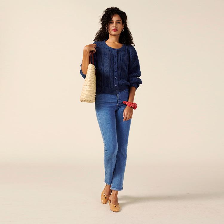 

N262#Ref Women s Cropped Jeans Trousers, 2021 Autumn Winter Collection - Flattering Fit for Longer-Looking Legs, European & American Style. Medium синий