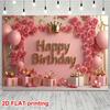 2D Blush Pink Floral Happy Birthday Backdrop Banner Photography Background