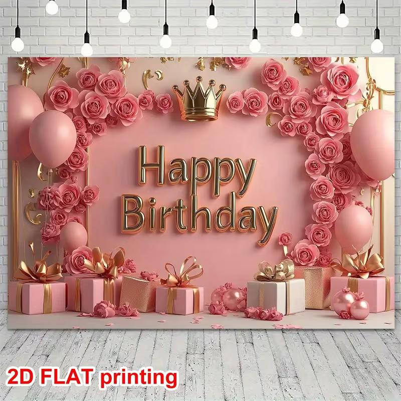 2D Blush Pink Floral Happy Birthday Backdrop Banner Photography Background