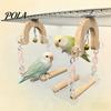 Sturdy Parrot Swing Toy, Bird Cage Perch, 5 Wooden Perch Poles, Acrylic Hanging Toy Frame with Bells for Small Medium Parrots Budgies Cockatiels