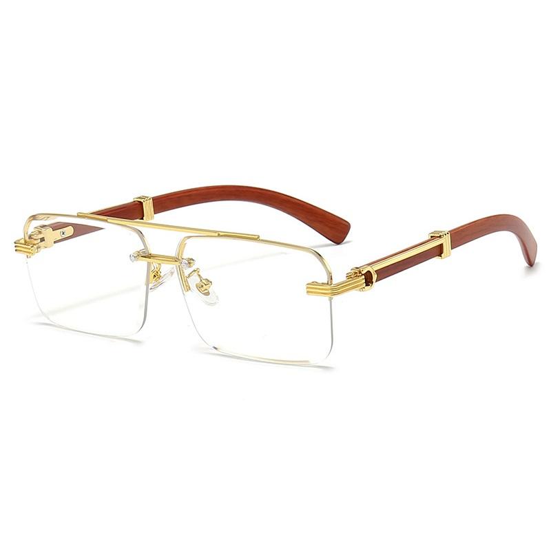 

Wood Grain Square Rimless Sunglasses Women Retro Men Sun Glasses Brand Designer Eyewear Uv400 Shades Female Gold
