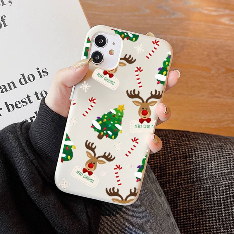 New Year Merry Christmas Phone Case Soft Solid Color for iPhone 11 12 13 mini pro XS MAX 8 7 6 6S Plus X XR