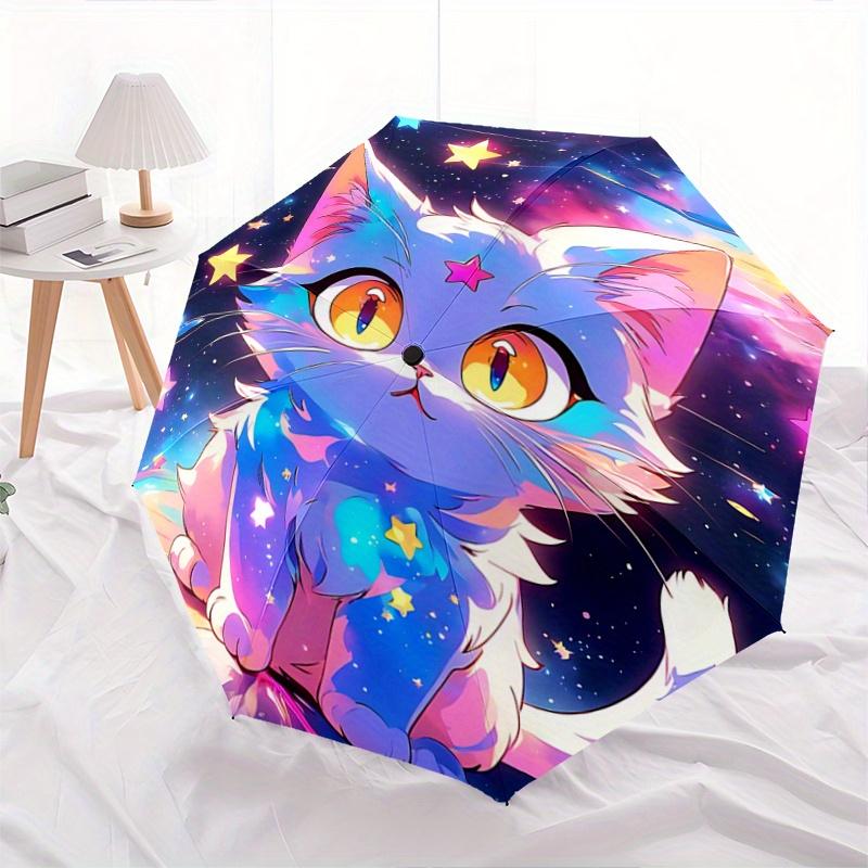 

1pc Galaxy Cat Automatic Folding Umbrella: Portable 3-Fold Design with 8-Bone Iron Frame - Perfect for Festivals, Travel, Daily Use, and Gift Giv