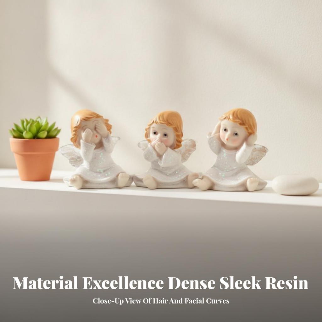 3 Pieces Seated Angel Figurines Decorative Resin Angels Lightweight for Desk