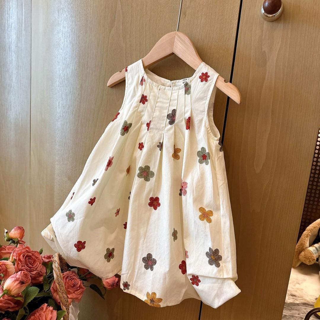 Sweet Embroidered Floral Sleeveless Dress For Baby Girls Summer Fresh Princess Toddler Party Vest Dress 80cm