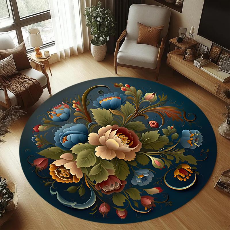 Blue Green Hibiscus Carpet Mat Rug Home Decoration Living Room Bedroom Floor Decor Vintage Floral Style Non Slip Rugs