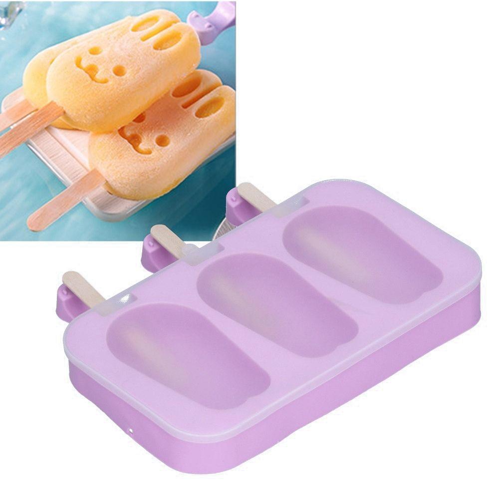2 pcs Easy Release Homemade Popsicle Mold 3 Grid Frozen Treat Maker Silicone Ice Cream Mold DIY
