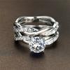 Female Crystal White Round Zircon Stone Engagement Ring Set Luxury Yellow Gold Color Wedding Jewelry For Women