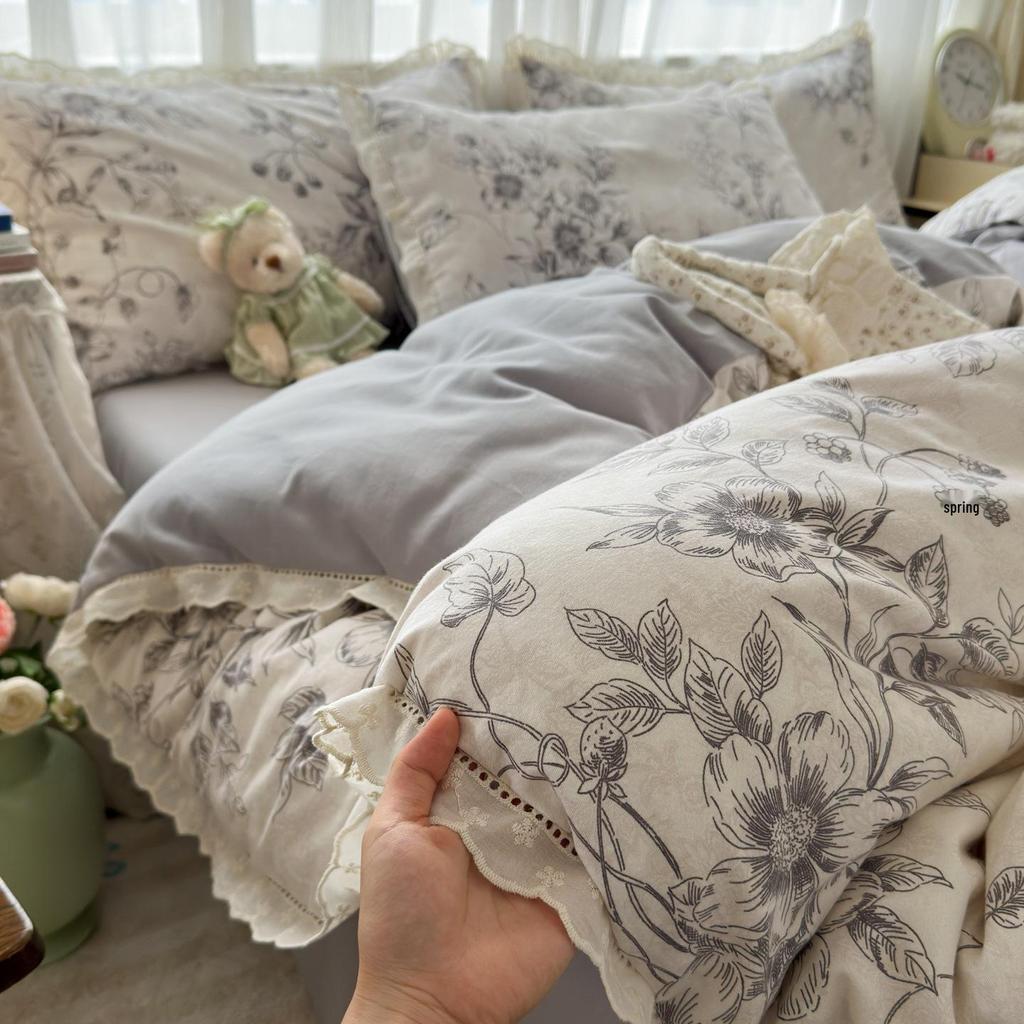 100% Cotton Extra Thick Warm Flannel Lace Winter Set - 4 Pieces