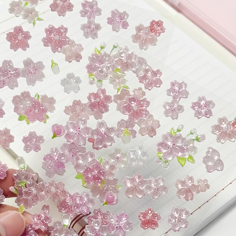 Korean Import Original NEKONI Sakura Cherry Blossom Pink 3D Relief Stickers Scrapbooking Diy Journal Cute Stationery Sticker