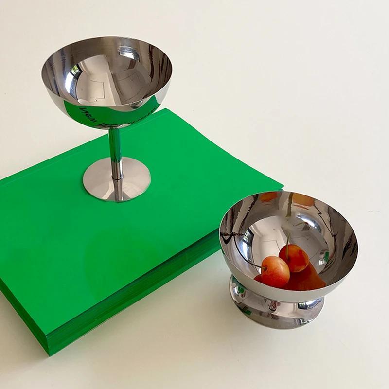 Creative Stainless Steel Ice Cream Cup Container Kitchen Bar Wine Glass Metal Salad Bowl Dessert Fruit Plate Party Supplies