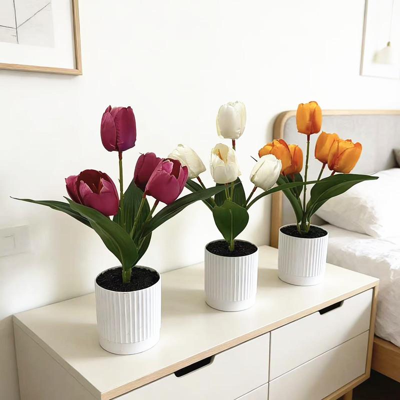 Tulip Artificial Plant Decor With Plastic And Silk For Wedding Photography And Home Interior