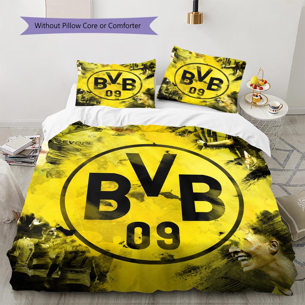 Borussia Dortmund Team Logo Muster Bettwäsche Heimdekoration Geburtstagsgeschenk (1 Bettbezug + 2 Kissenbezüge, ohne Füllung)