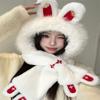 New New Year's rabbit plush hat scarf integrated female cute winter cycling warm scarf female cute