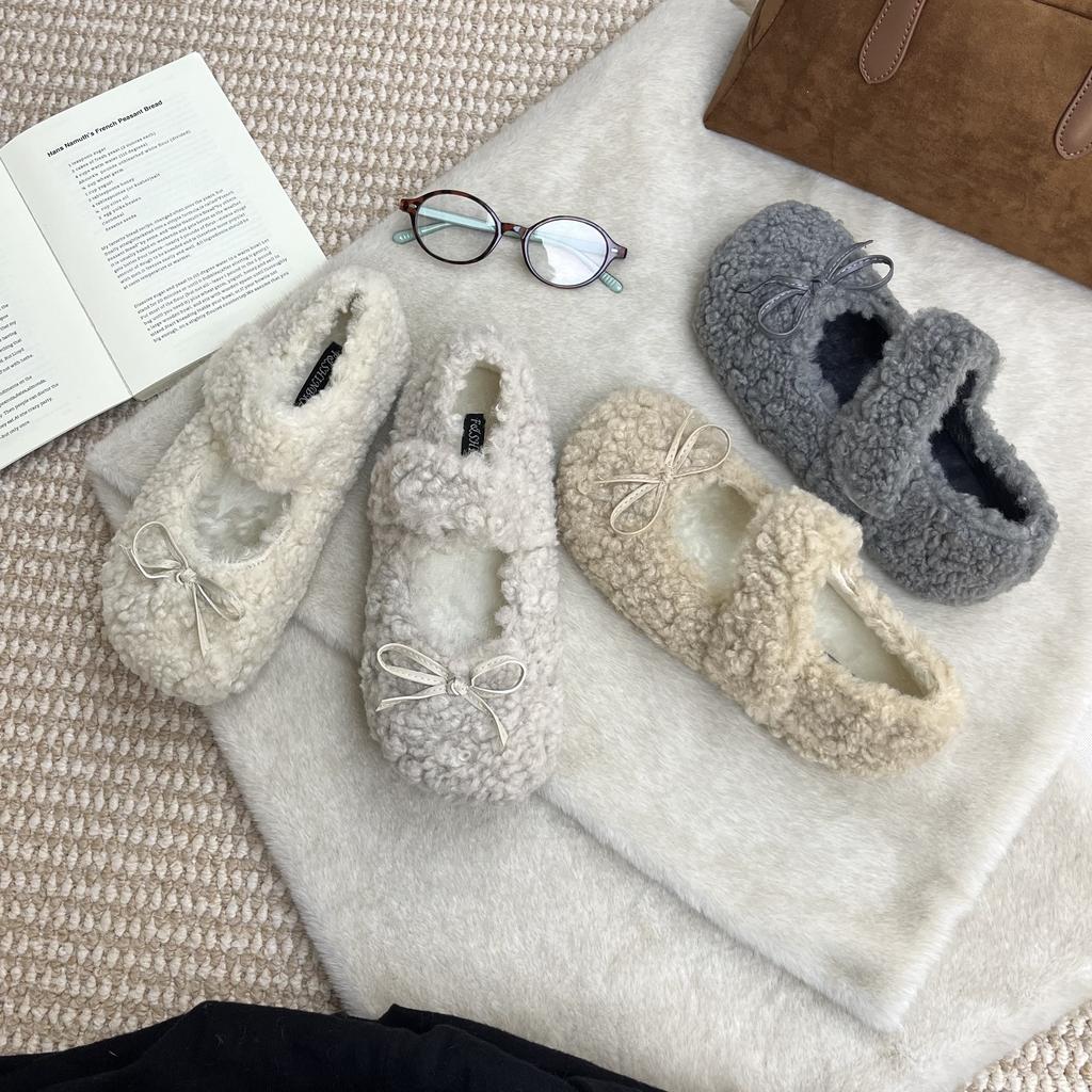 2025 winter new round head with velvet thermal cotton shoes versatile Mary Jane platform commuter fluffy women's single shoes