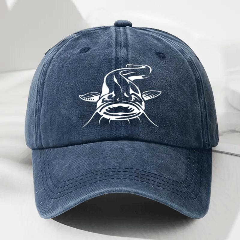 1 Weißer Fischdruck Used Baseballkappe Lässig Gebogener Schirm Weiches Oberteil Hut Outdoor Verstellbare Größe Sport Visier Modisch
