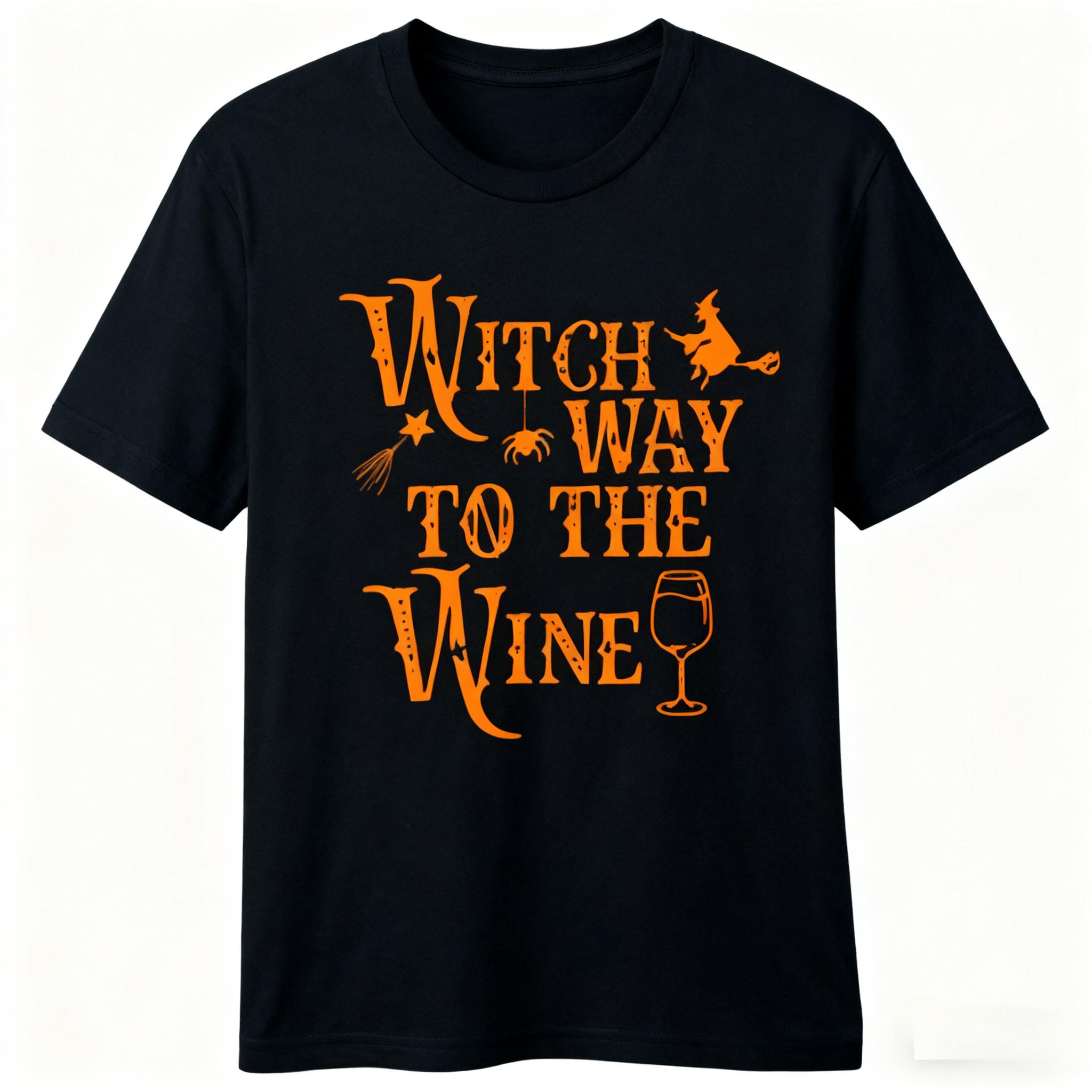 Куда ведет ведьма к вину? Графическая футболка Юмористическая игра слов на Хэллоуин Принт Хлопковая футболка Жуткий забавный топ для взрослых S