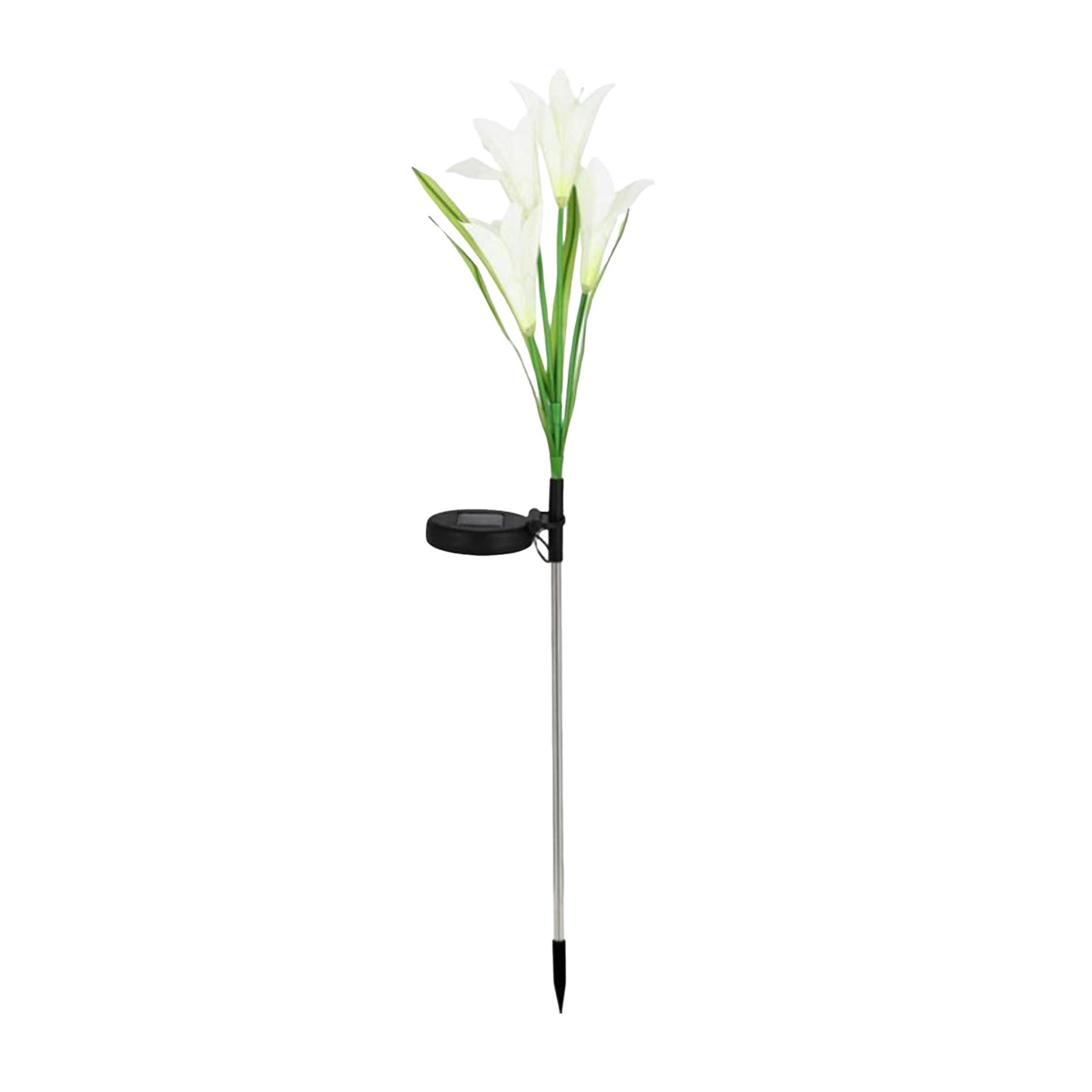 

Solar Powered Outdoor Garden Light with Artificial Lily Flower Design for Yard Patio Pathway Decoration with Stake Mount One Size білий