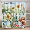 Farm Animals Shower Curtains Highland Cow Pig Horse Rustic Purple Floral Sunflower Autumn Scenery Fabric Bathroom Curtain Decor