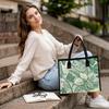 Elegant Green Leaf Print Daily Tote Bag for Outdoor Shopping Commute Casual Portable Handbag