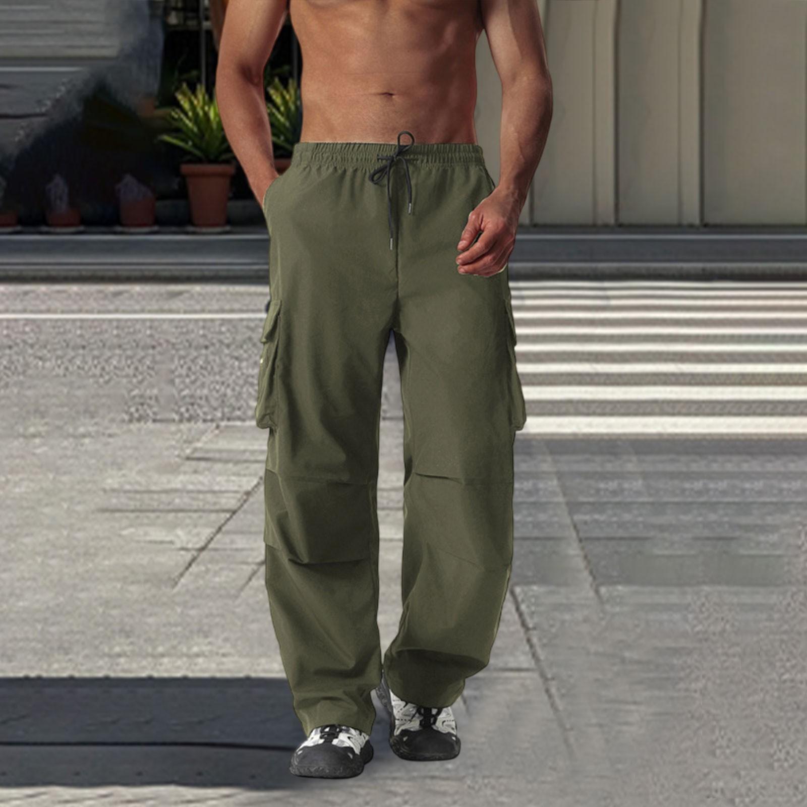 

Мужские брюки карго, эластичный пояс, однотонные прямые рабочие брюки, повседневные брюки для бега и походов с кулиской и множеством карманов S