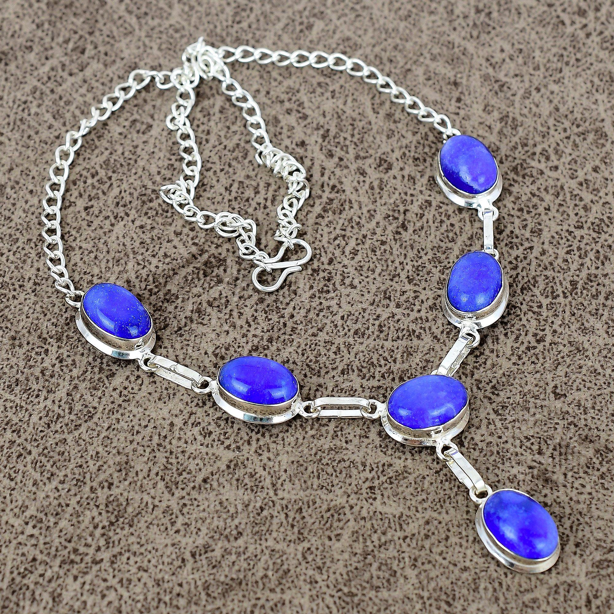 

Blue Jade Gemstone Handmade 925 Sterling Silver Jewelry Necklace 18 KKG-397