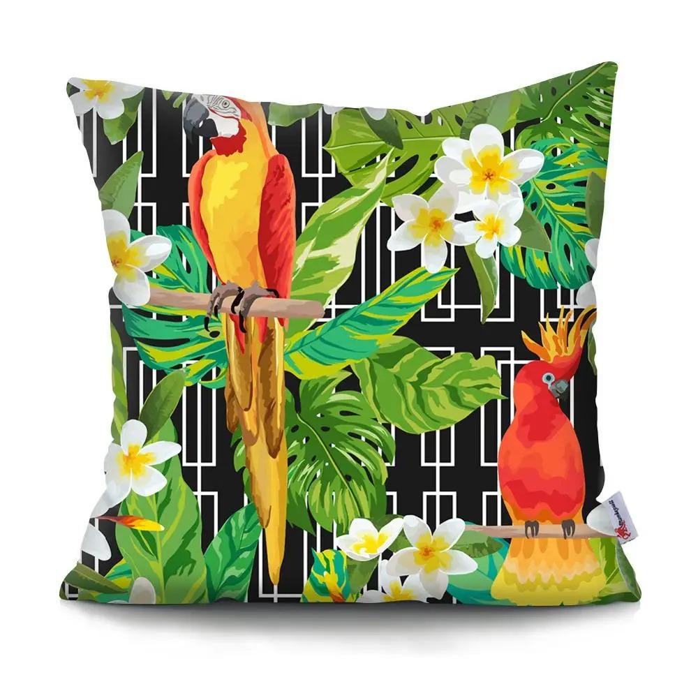 Tropical Parrot Bird Cushion Cover Peach Skin Botanical Leaf Pillowcase For Sofa Living Room Home Decor Couch Pillow Case 40X40