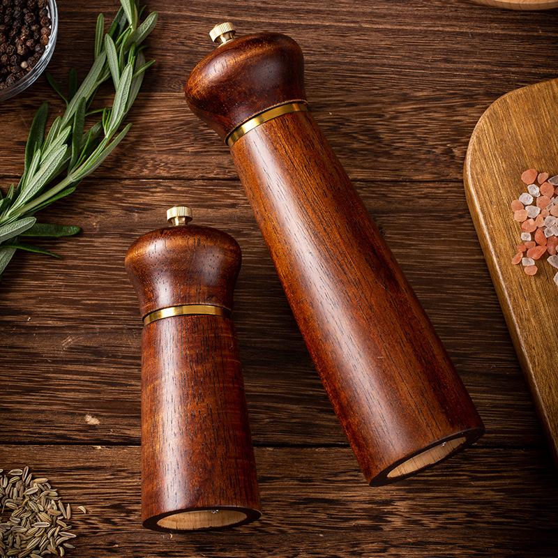Holzpfeffermühlen Salz- und Pfeffermühle 5/8 Zoll Gewürzpfeffermühle mit verstellbarer Keramik-Handheld-Kräuter-Gewürzmühlen
