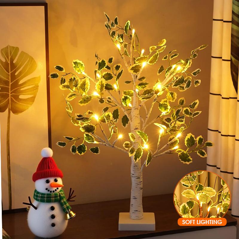24 Led Green Leaf Artificial Birch Light, Tabletop Bonsai Tree Night Light For Home Room Christmas Tree Lamp Holiday Decoration