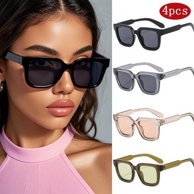 4pcs Trendy Square Sunglasses Women Luxury Brand Design Cat Eye Sun Glasses Unisex UV400 Protection Classic Style