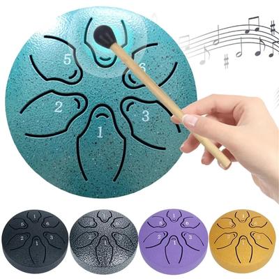 Çelik Dil Tamburu Taşınabilir Yağmur Tamburu Hand Pan Tambur Perküsyon Müzik Aletleri 3 İnç 6 Nota Yoga Meditasyonu Müzikal Oyuncak İçin