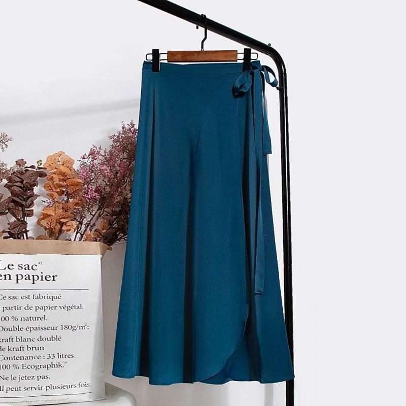Summer Design One Piece Skitts Women High Waist Elegant Lace Up Chiffon Skirt Solid Color Thin Mid Length A-line Fallas