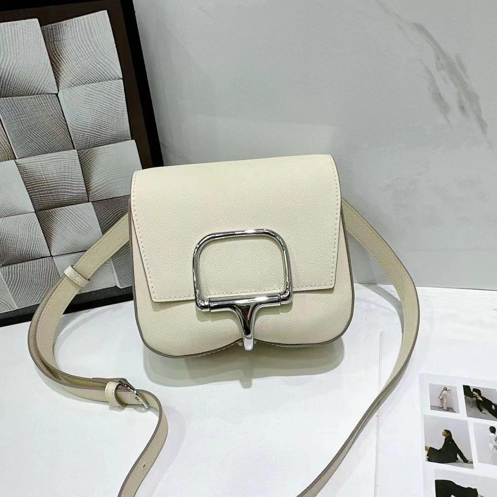 Della 2024 Palm Pattern Cowhide Messenger Bag with Silver Buckle