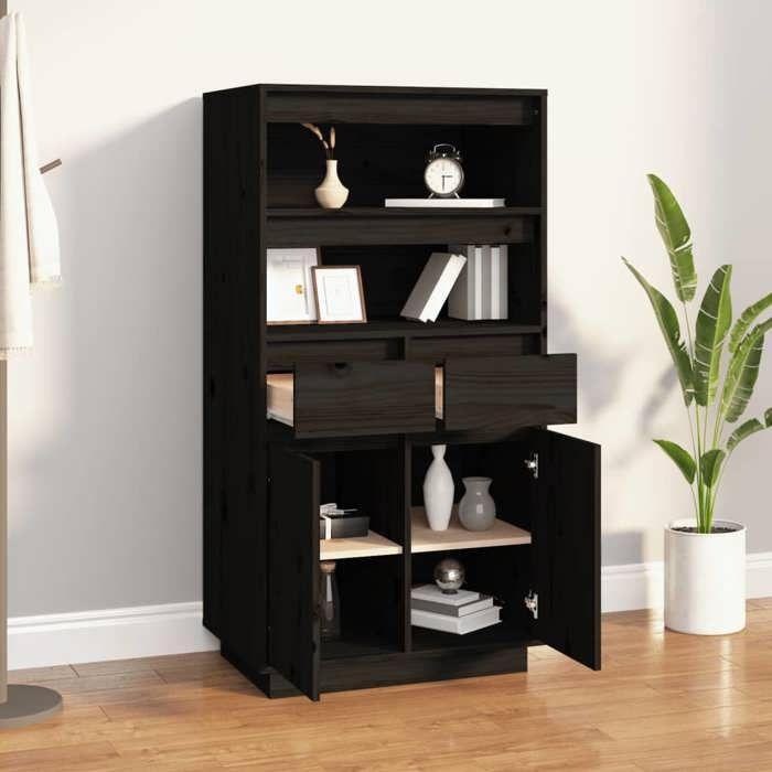 814538 vidaXL Buffet haut Noir 60x40x116,5 cm Bois massif de pin