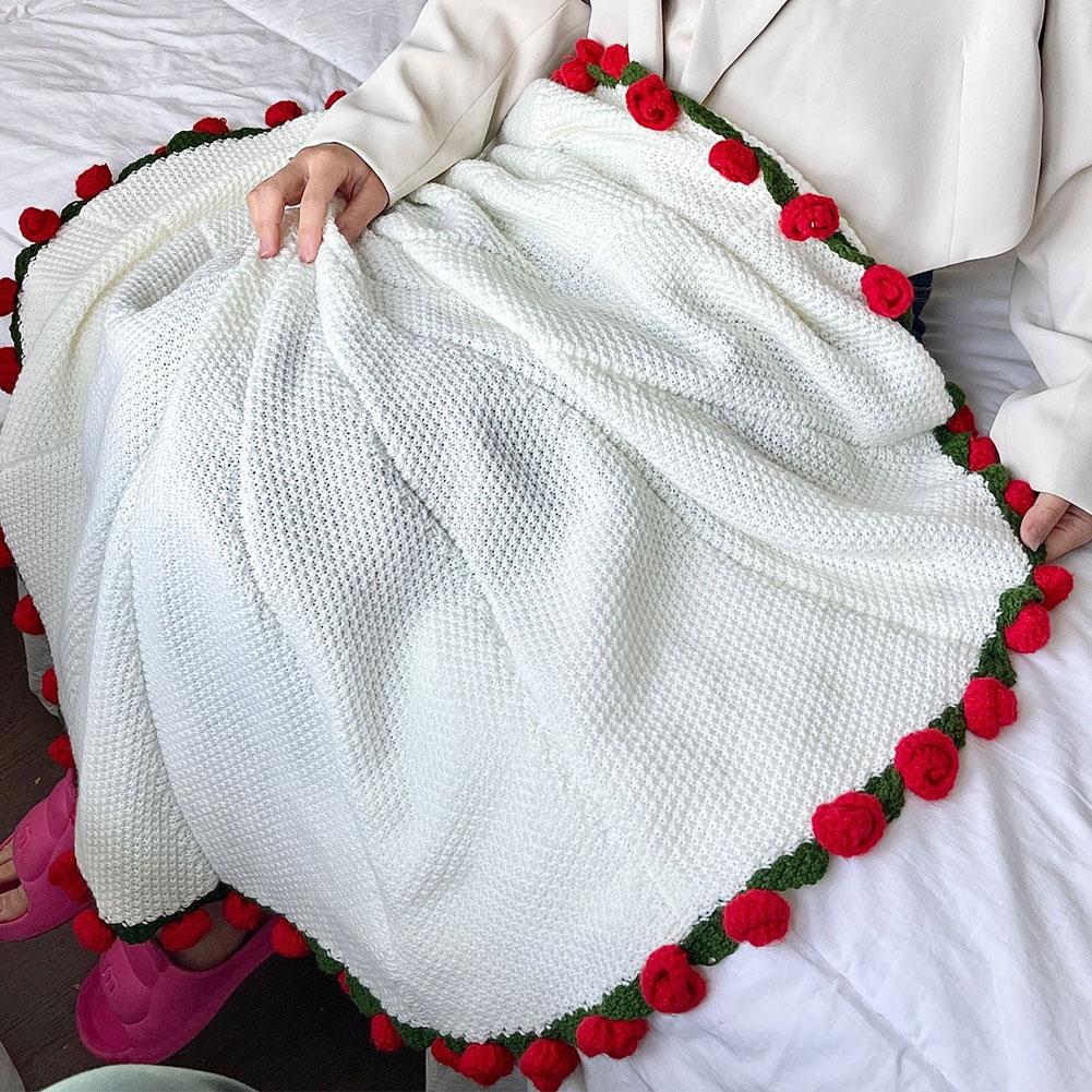 DIY Rose Bouquet Blanket Handmade Woven Crocheted Blanket Material Package Flower Bouquet Blanket Crochet Kit for Mothers Gift