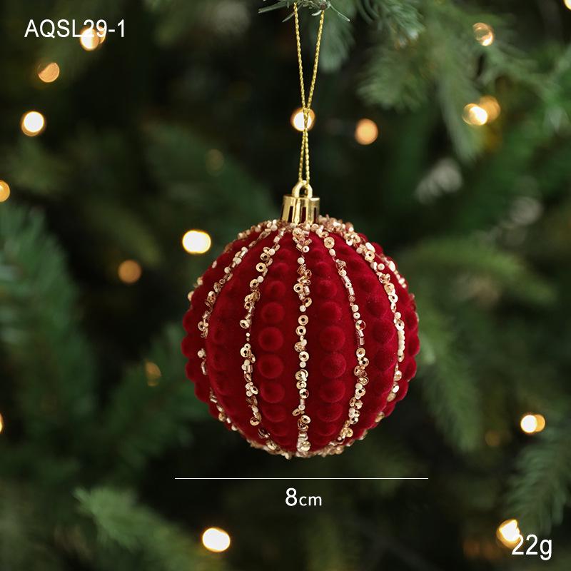 

8CM Burgundy Flocked Glitter Christmas Ball Tree Ornament