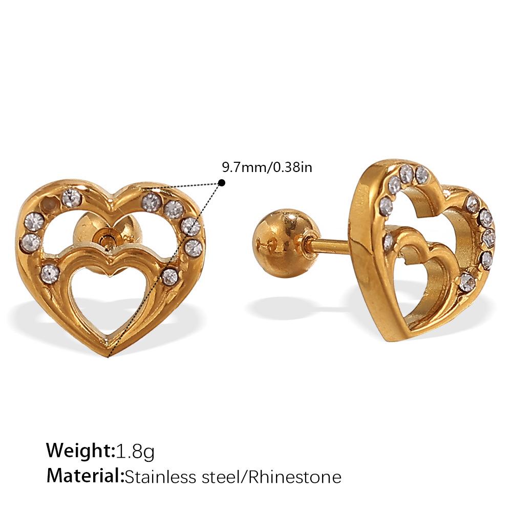 Fashion Light Luxury Gold Love Diamond Earrings Stainless Steel Gold Plated Hollow Design Earrings Women