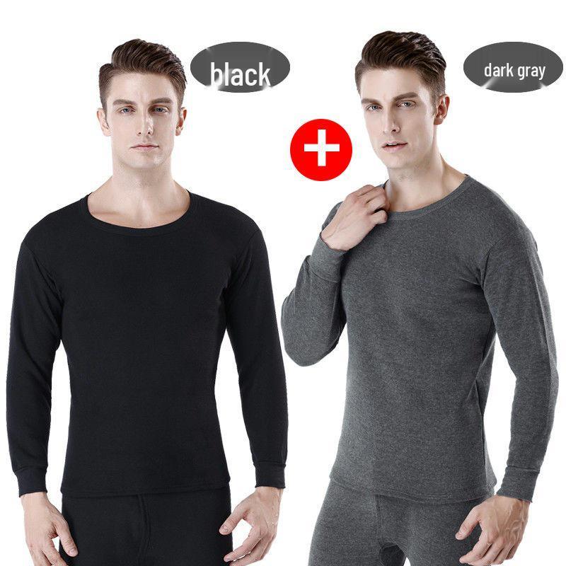 Men's Fleece-Lined Warm Underwear Set: Cotton Sweater Base Layer & Thick Trousers for Autumn/Winter