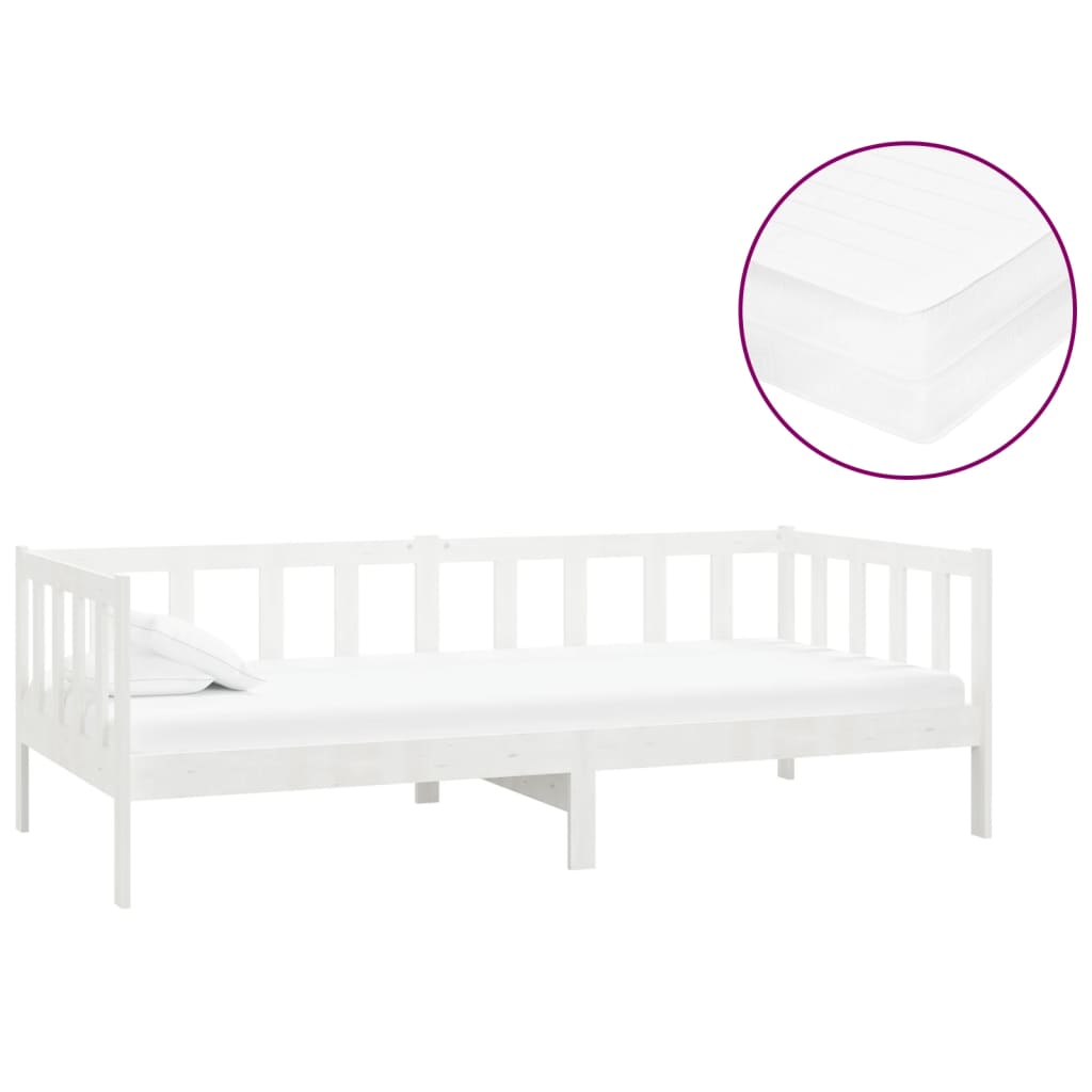 Vidaxl Daybed with Mattress, 90X200 Cm, White, Pine Wood