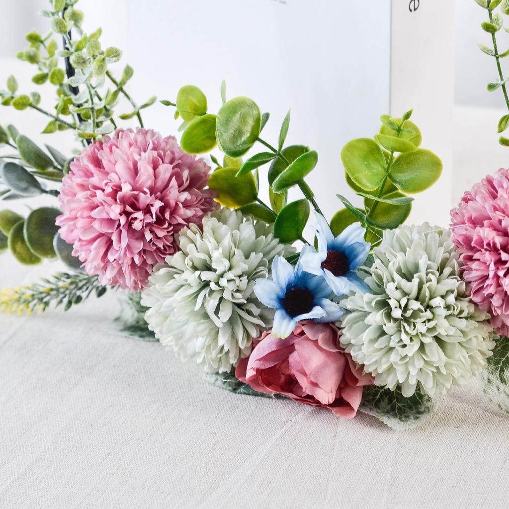 Floral Hoop Wreath Compact Simulation Flower Wreath for Home Wedding Wall Window Hanging Decor
