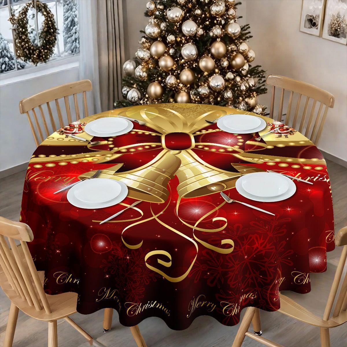 

New Christmas Table Cloth Waterproof Christmas Print Pattern Holiday Table Beautification Decoration Table Cloth Dustproof Diameter 152cm