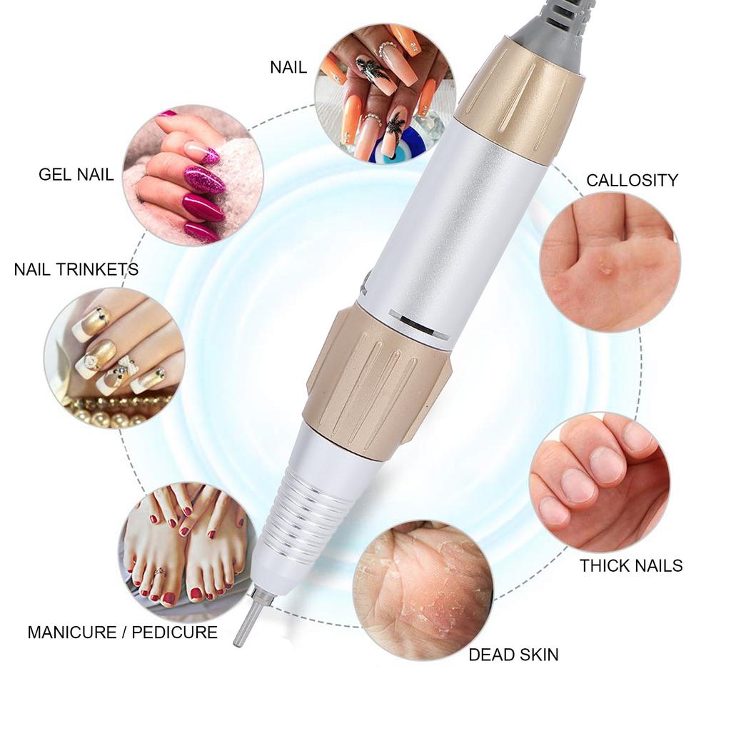 Electric Nail Drill Machine Handle Low Noise Low Heat Nail Drill Accessory Golden